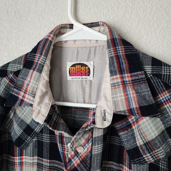 MILLER WESTERN WEAR‎ x VINTAGE 70's pearlized snap button up shirt red blue - Picture 3 of 7